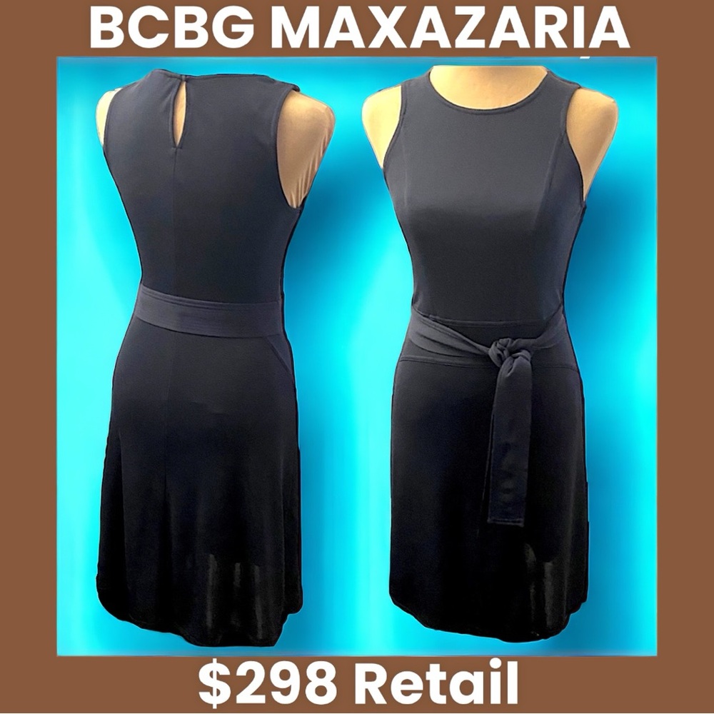 🔥Like New! BCBG MAXAZARIA $298 Dark Navy belted Daniella dress Size XS
